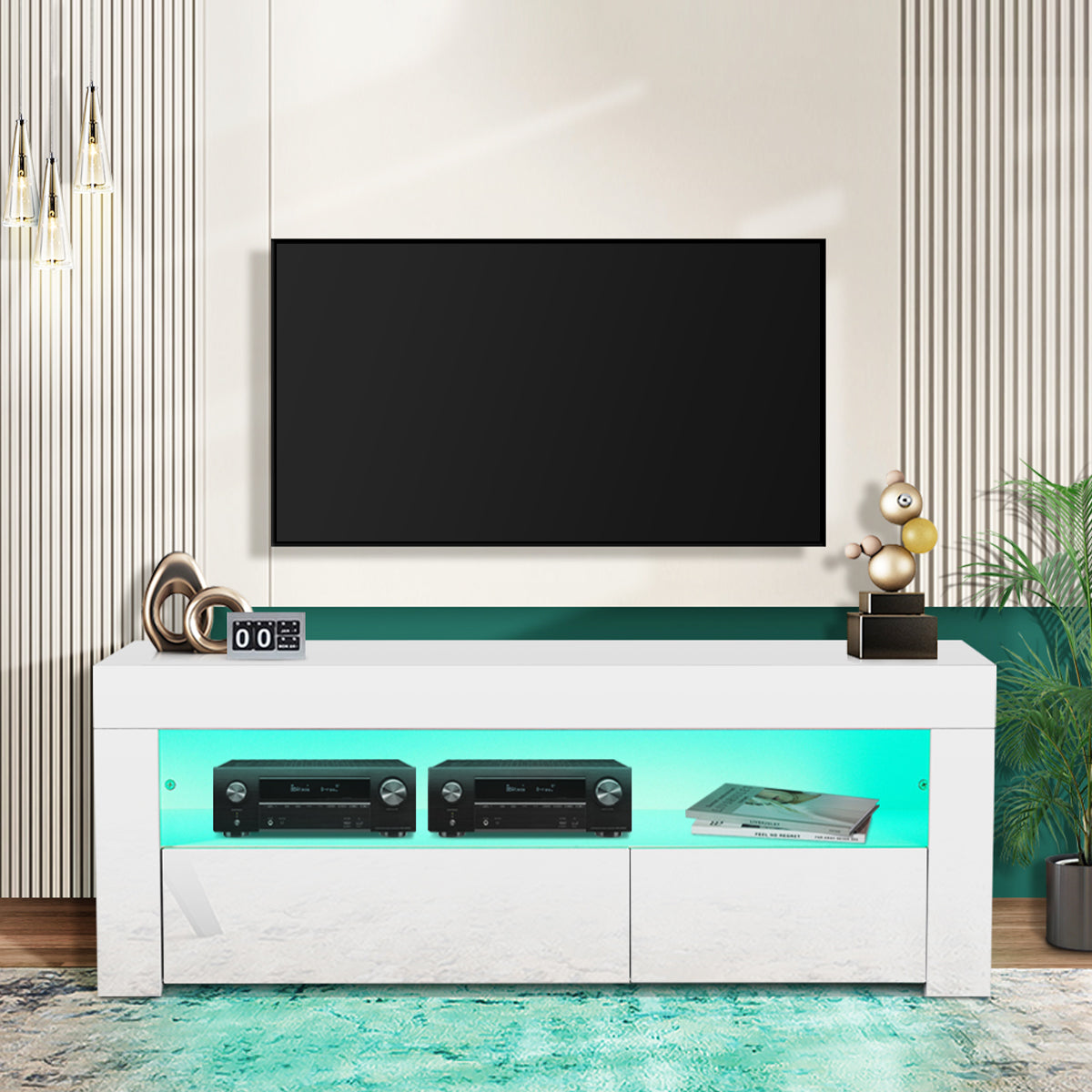 Woodyhome™ TV Stand High Gloss LED  Cabinet with Drawers Entertainment Center for 55" TV