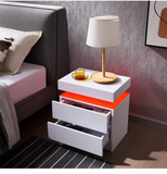 Woodyhome™ LED Nightstand with 2 Glossy Drawers High Gloss