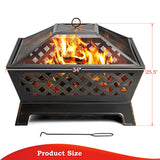 Singlyfire 34'' Square FirePits Stove w/ Spark Screen Cover and Poker Outdoor US