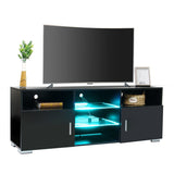 Woodyhome™ TV Stand Cabinet w/LED Shelves 2 Door Modern Entertainment Center for 65