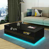 Woodyhome™ LED Coffee Table Modern RGB  with High Gloss 4 Drawers End Side Table White/Black