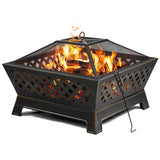 Singlyfire 34'' Square FirePits Stove w/ Spark Screen Cover and Poker Outdoor US