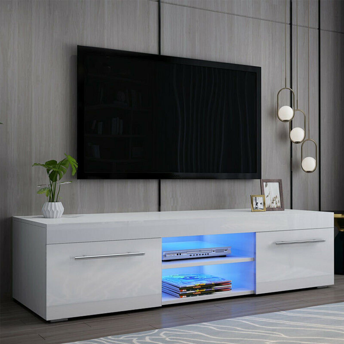 Woodyhome™ LED TV Stand Cabinet with 2 Glossy Drawer  51'' White