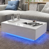 Woodyhome™ Coffee Table 37" High Gloss Modern  with Large 4 Drawer + RGB LED Light End Table