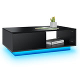 Woodyhome™ Coffee Table High Gloss LED Modern w/ Large Drawer