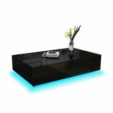 Woodyhome™ Coffee Table 37" High Gloss Modern  with Large 4 Drawer + RGB LED Light End Table