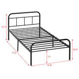 Snailhome® Platform Bed Twin Size Metal 77.6''x39.4''x13''Frame w/ Headboard & Footboard 1102lbs