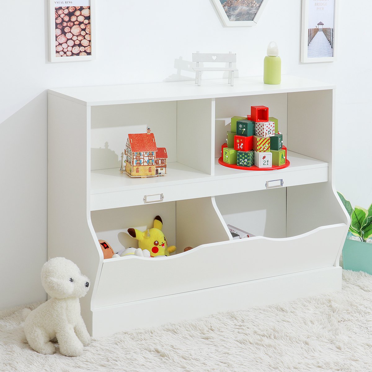 Woodyhome™ Storage Bookcase Kids Children Bookshelves w/ Opened Cabinets