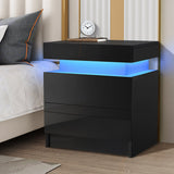 Woodyhome™ LED Nightstand with 2 Glossy Drawers High Gloss