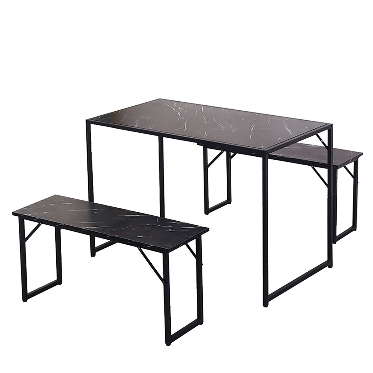 Snailhome® Dining Table Set With 2 Benches Chairs 3PCS