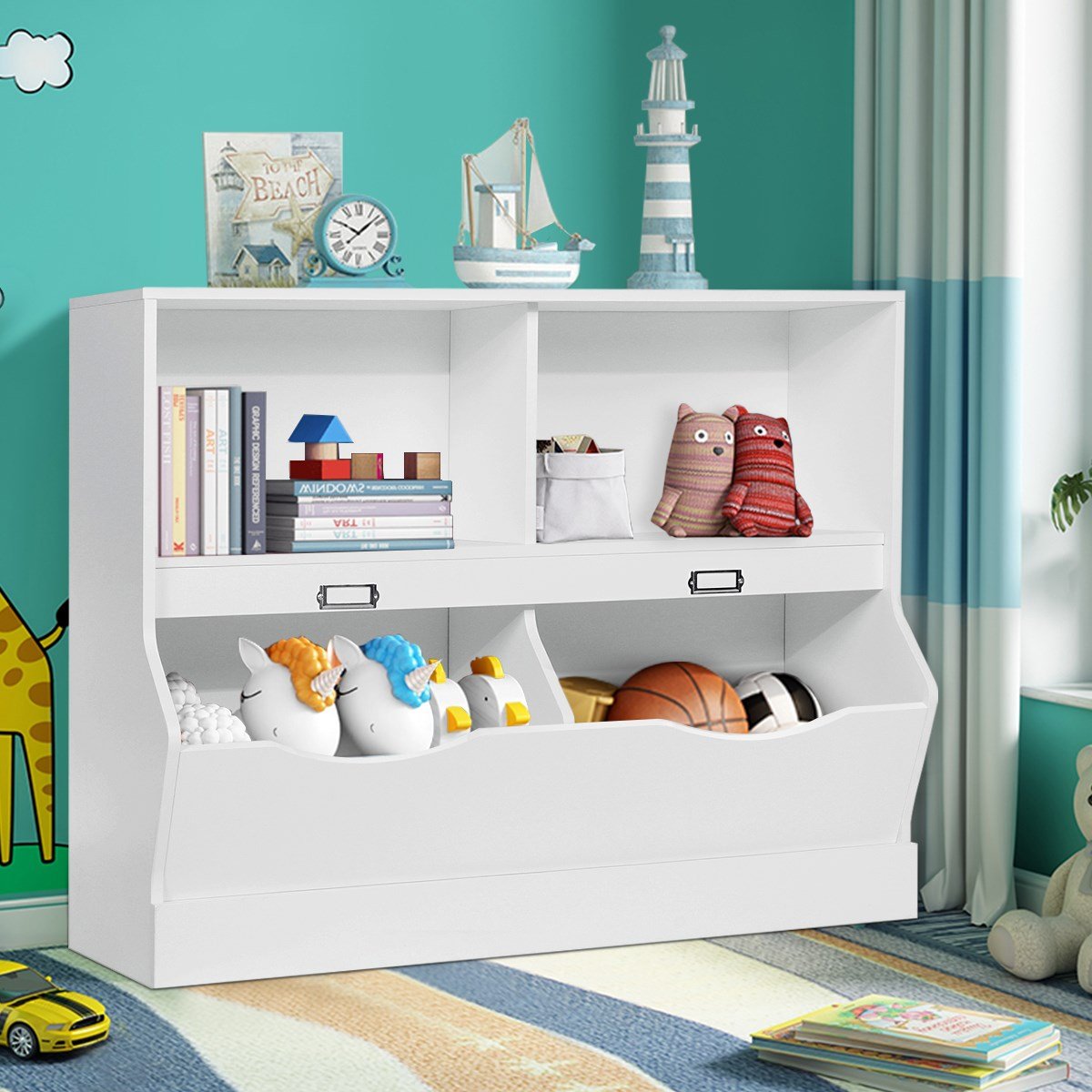 Woodyhome™ Storage Bookcase Kids Children Bookshelves w/ Opened Cabinets