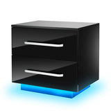 Woodyhome™ Nightstand Modern LED Bedside Table High Gloss with 2 Drawers